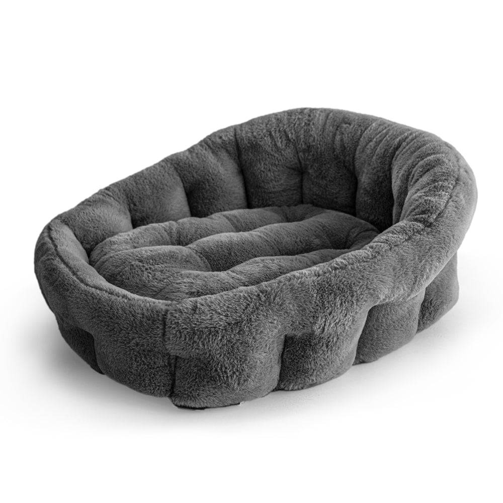 Dark grey calming lounger dog bed by KindTail, soft and cozy pet bed for comfort and relaxation.