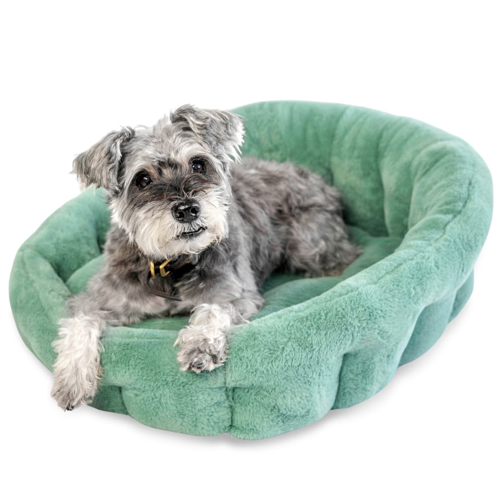 Green Calming Lounger dog bed by KindTail, featuring a plush, cozy design ideal for relaxing and comforting dogs.