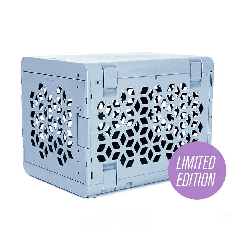 Small blue PAWD® dog crate from KindTail Puppy Bundle, featuring a sturdy pet crate with a cozy interior for dogs.