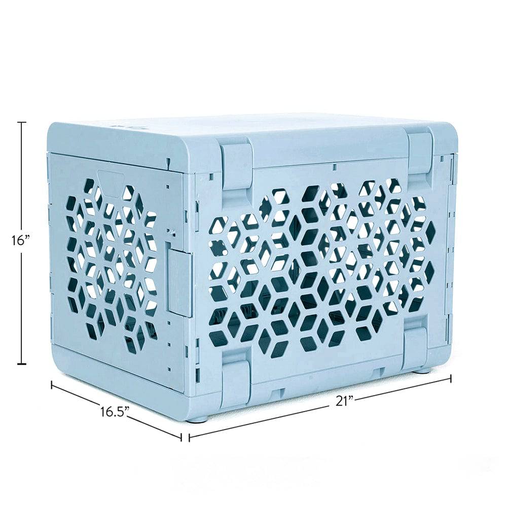 Small sky blue modern dog crate by KindTail, pet crate with a sleek design and sturdy construction for small dogs.