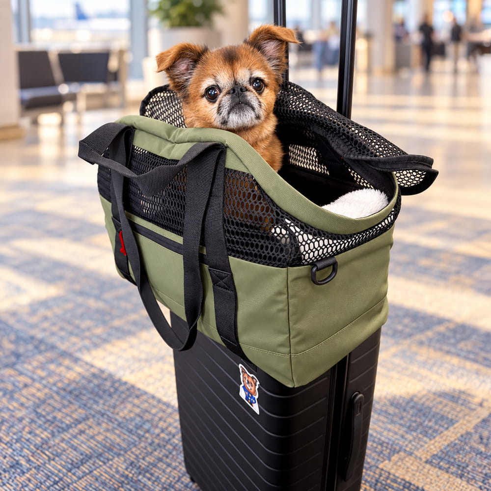 Green PAWD Pet Carrier Bag by KindTail, a comfortable and lightweight dog carrier bag for small pets.