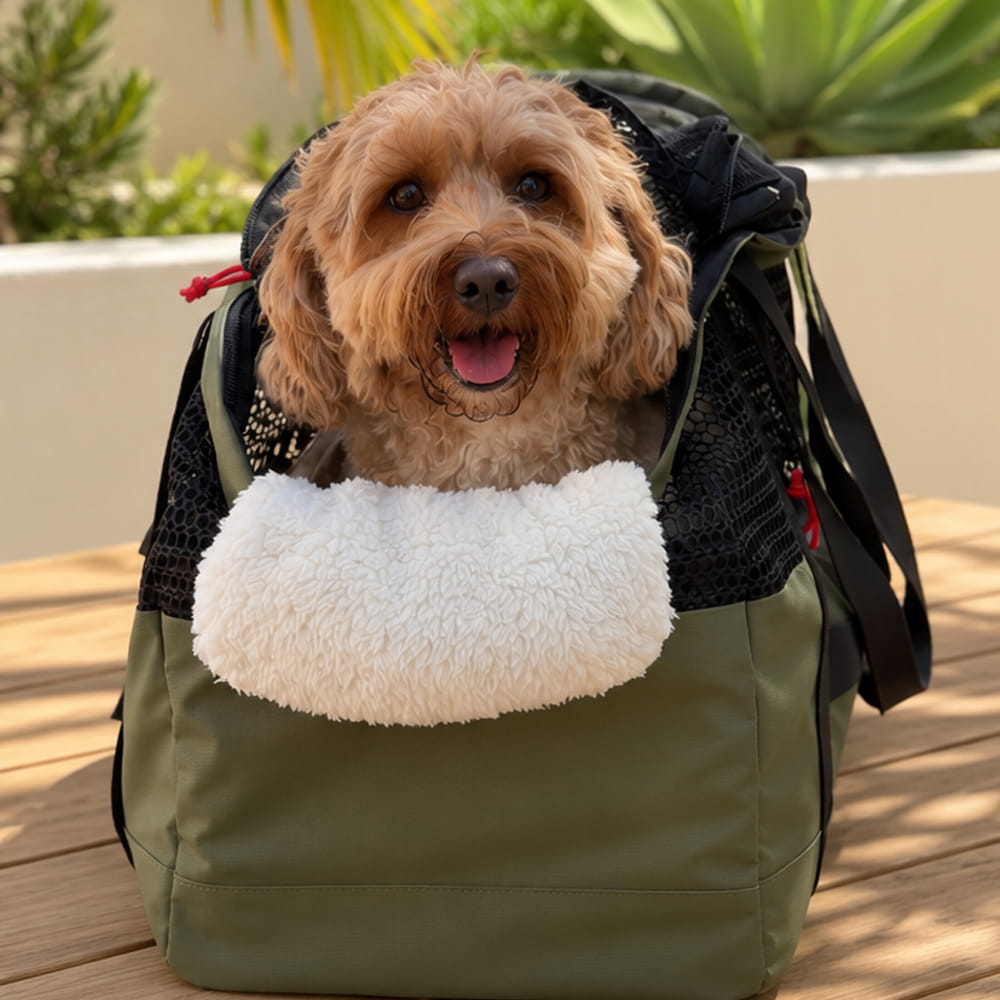 Green PAWD Pet Carrier Bag by KindTail, a comfortable and portable dog carrier bag for small pets, shown in the image.