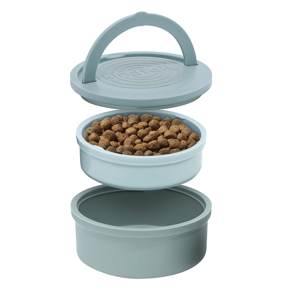 Green collapsible portable dog bowl by KindTail, ideal for travel and outdoor use, lightweight pet feeder and waterer.
