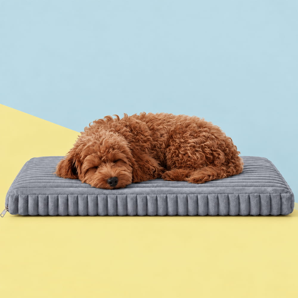 Pink orthopedic crate pad and dog bed by KindTail providing comfort and support for dogs.