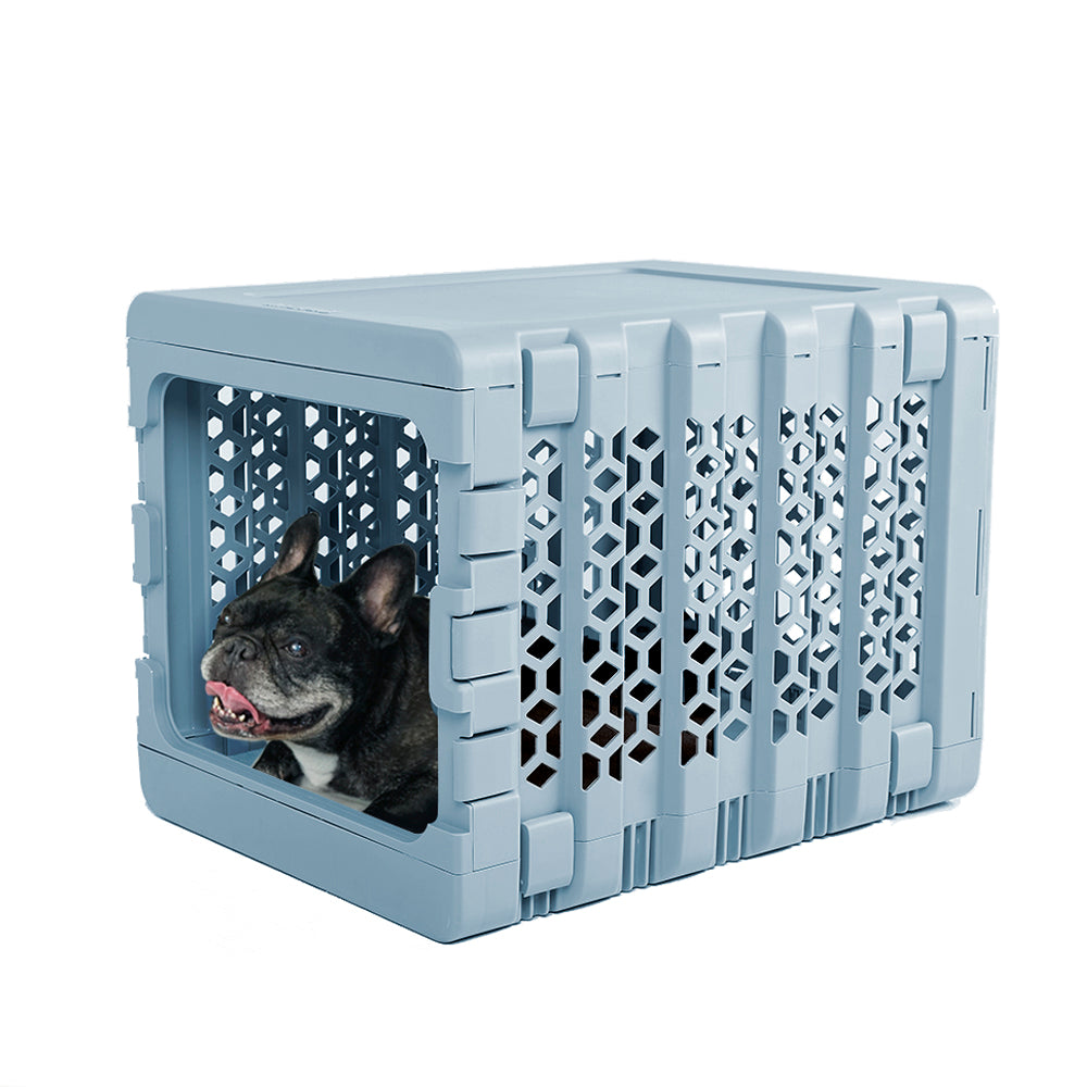 Medium sky blue PAWD® Dog Crate from KindTail Puppy Bundle, made of durable pet crate material for small dogs.