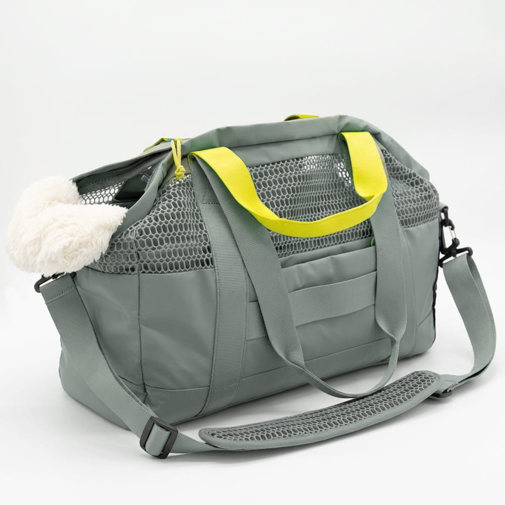 Gray KindTail carrier bag showing a sturdy, reusable bag with handles, ideal for shopping or carrying items.